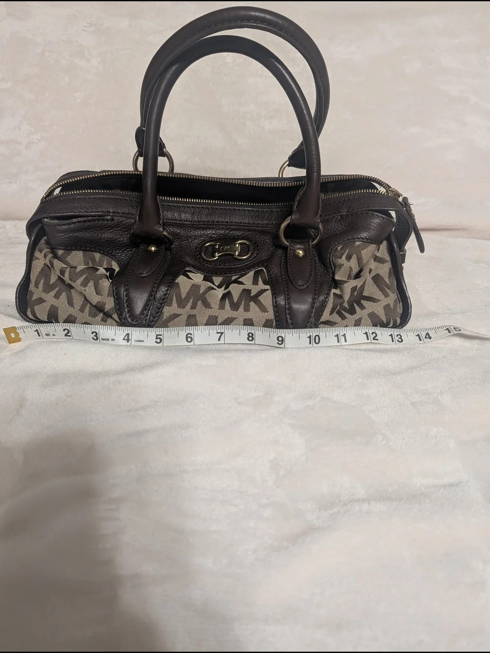 Michael Kors Brown and Tan MK Logo Gansevoot Satchel